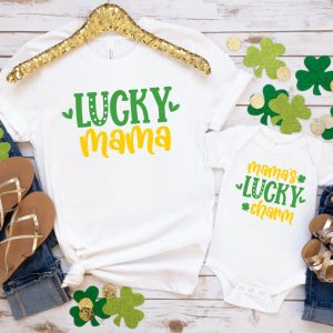 Mommy and Me St Patricks Day Shirts. Lucky Mama and Mama's Lucky Charm Shirt and Onesie Made With Free SVG