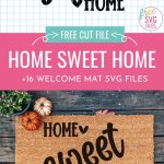 Welcome guests to your home with a DIY welcome mat that you made with your Cricut! We're sharing 16 free welcome svg files! From funny to sweet we've got you covered including a free Home Sweet Home SVG File. We're also sharing step by step instructions on how to make a door mat using your Cricut and freezer paper!