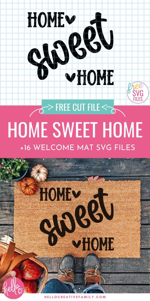 Welcome guests to your home with a DIY welcome mat that you made with your Cricut! We're sharing 16 free welcome svg files! From funny to sweet we've got you covered including a free Home Sweet Home SVG File. We're also sharing step by step instructions on how to make a door mat using your Cricut and freezer paper!