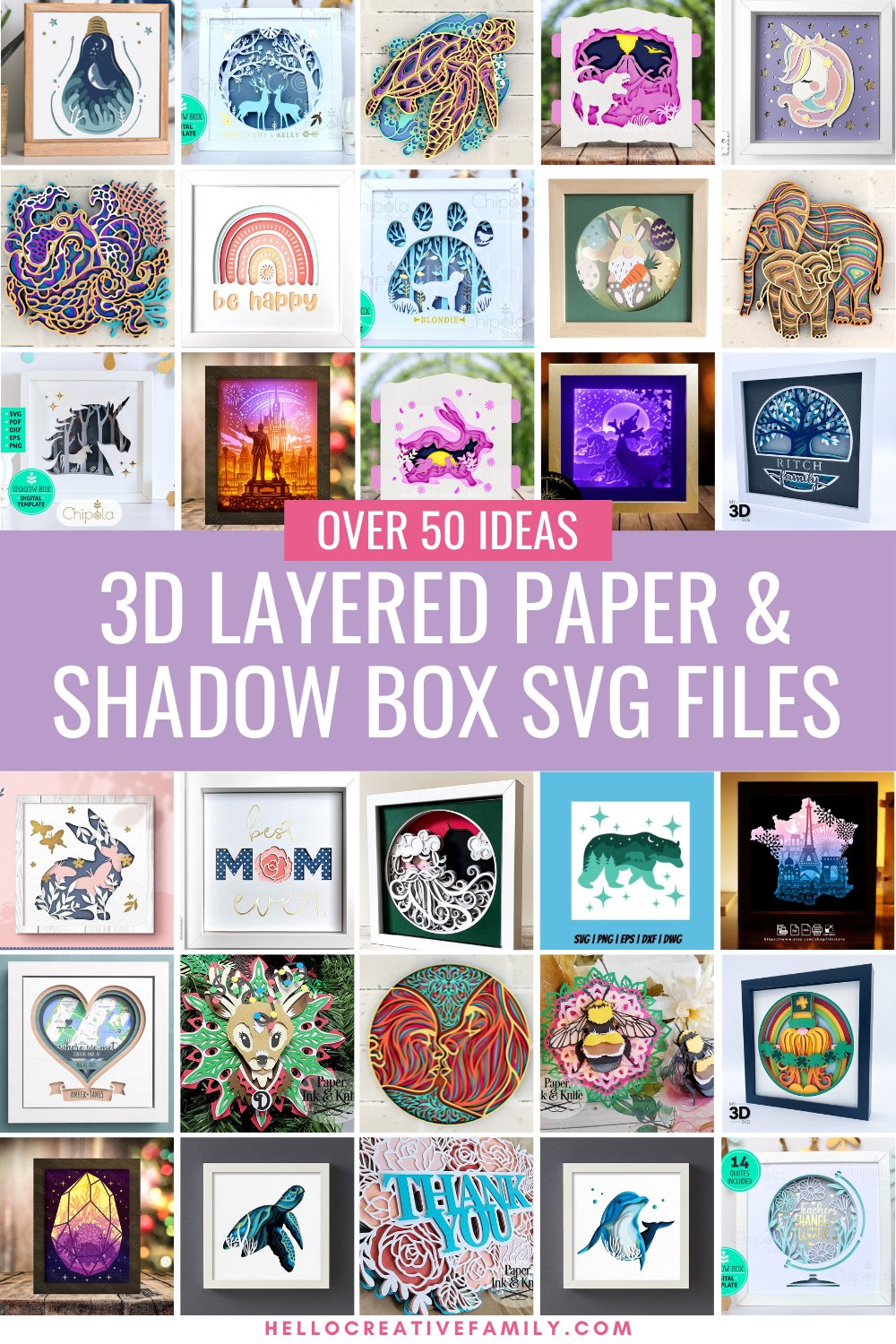 Creating layered paper projects and shadow boxes out of cardstock with your Cricut is one of the most popular Cricut projects! We're sharing a ton of tips, tricks and ideas so that you'll be making 3d layered paper art with your Cricut like a pro! Includes over 50 layered paper project SVGs!