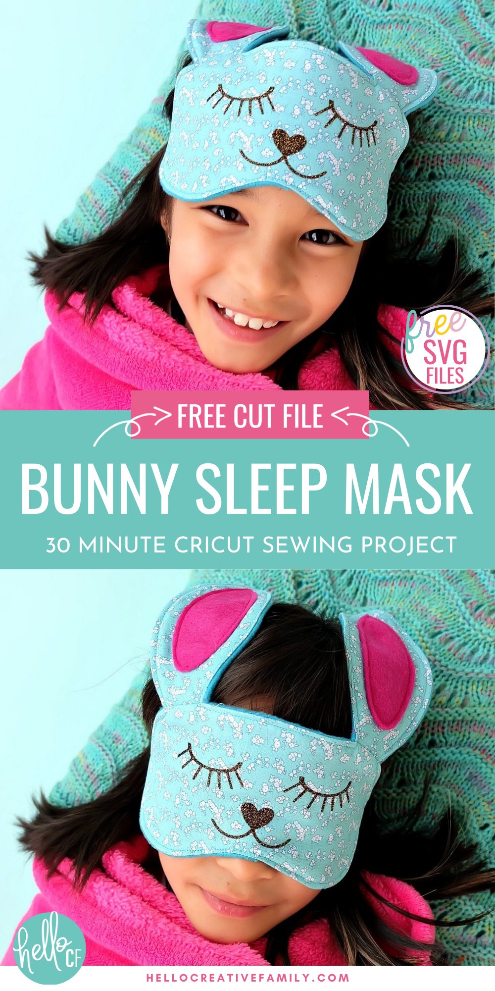 This 30 Minute Bunny Sleep Mask Sewing Tutorial is just about as cute as can be! Its easy to make and would make an adorable handmade gift idea for teens or tweens and would be perfect for birthday party or slumber party favors! Free cut file provided using the Cricut Maker or Cricut Explore. I have to make this Cricut project next! #CricutMade #CricutMaker
