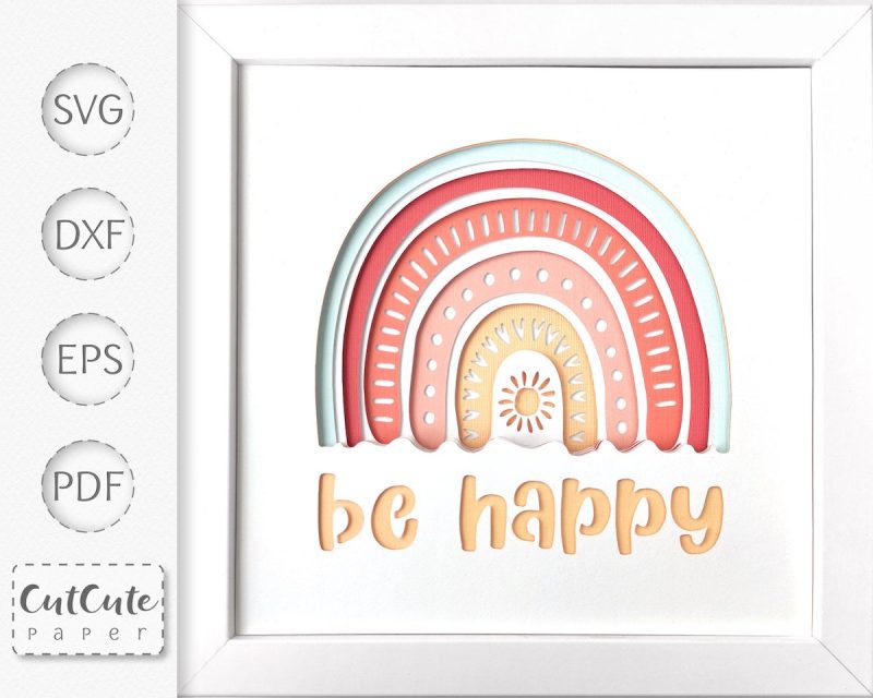 Be Happy Rainbow Shadow Box SVG From Cut Cute Paper