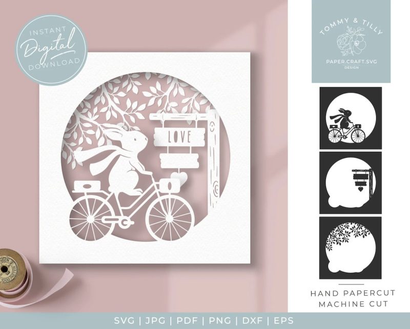 Bunny On Bike Layered Paper SVG From Tommy And Tilly Design