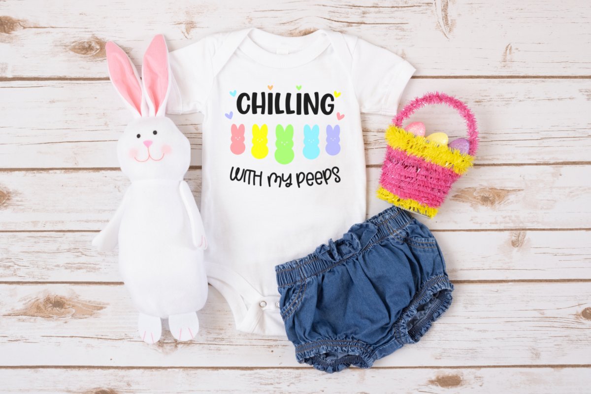 Free Chilling With My Peeps SVG File for making DIY Cricut Easter shirts and onesies with your Cricut maker, Cricut Explore or Cricut Joy