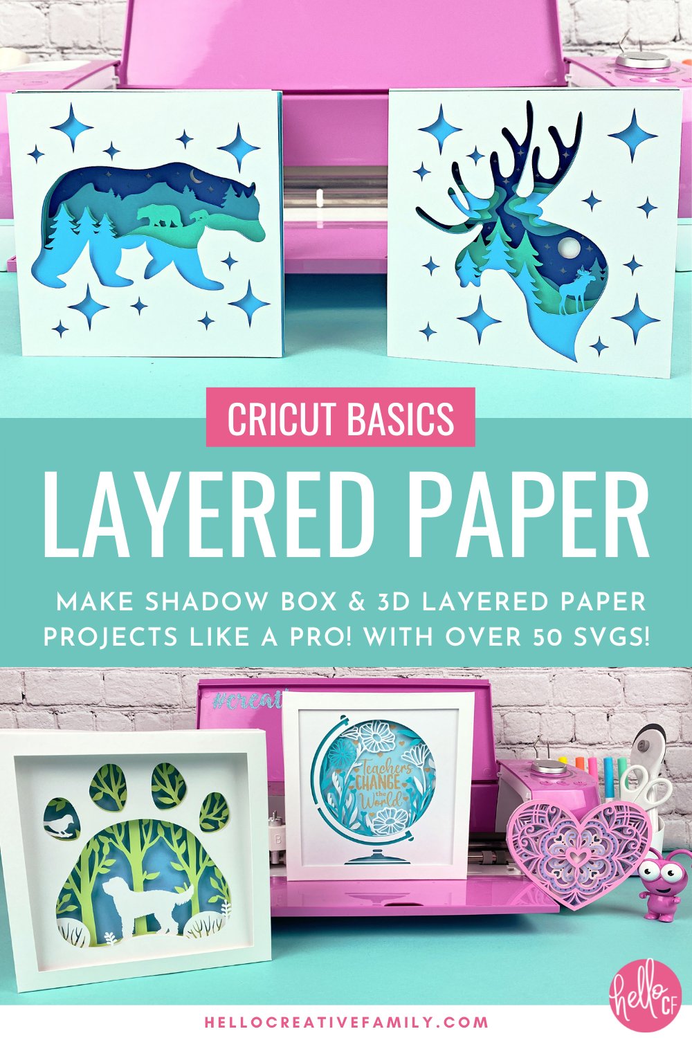 Creating layered paper projects and shadow boxes out of cardstock with your Cricut is one of the most popular Cricut projects! We're sharing a ton of tips, tricks and ideas so that you'll be making 3d layered paper art with your Cricut like a pro! Includes over 50 layered paper project SVGs!