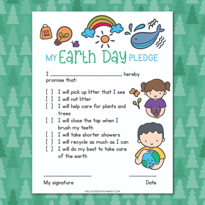 Printable My Earth Day Pledge for kids