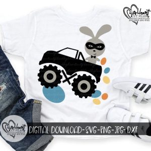 Easter Bunny In Monster Truck SVG From Big Heart Cut Files