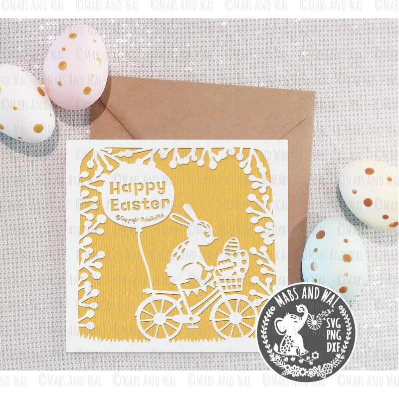 Happy Easter Bunny On Bike Card SVG From Mabs And Wal