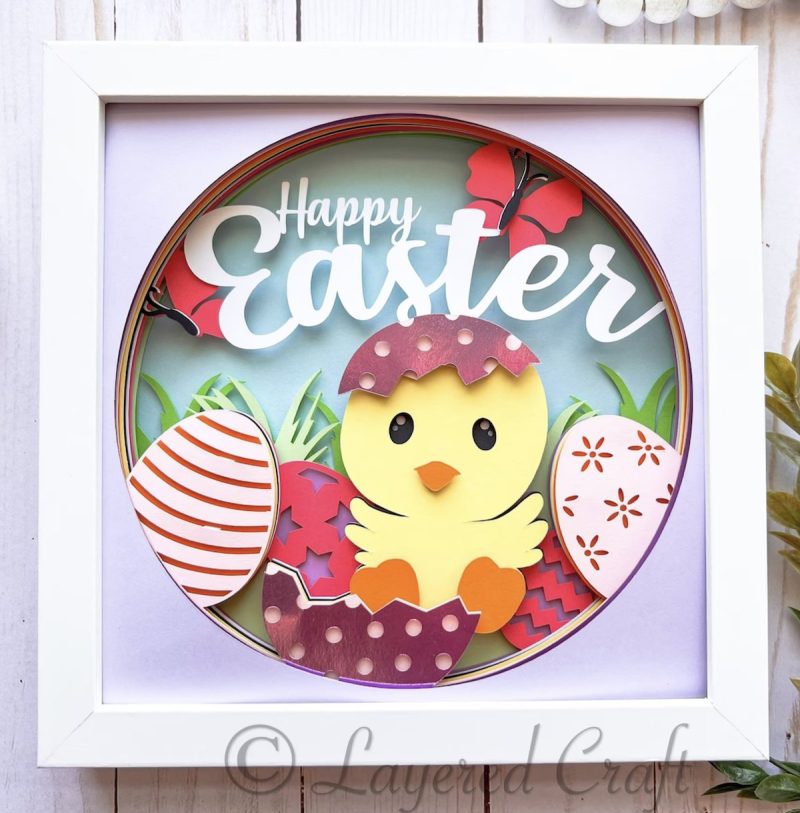 Happy Easter Chick and Egg 3d Shadowbox from Layered Craft 3D SVG