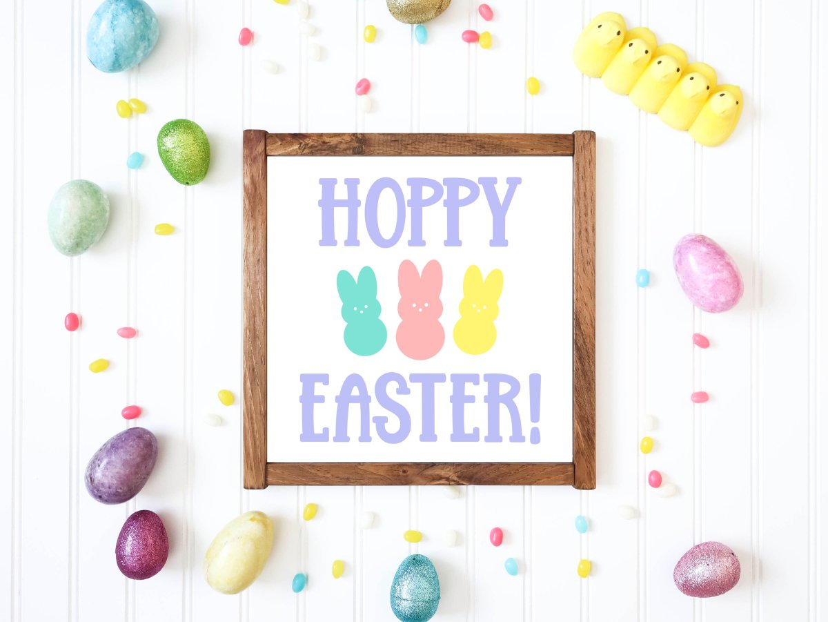 Free Hoppy Easter SVG File for making DIY Cricut Easter Signs with your Cricut maker, Cricut Explore or Cricut Joy