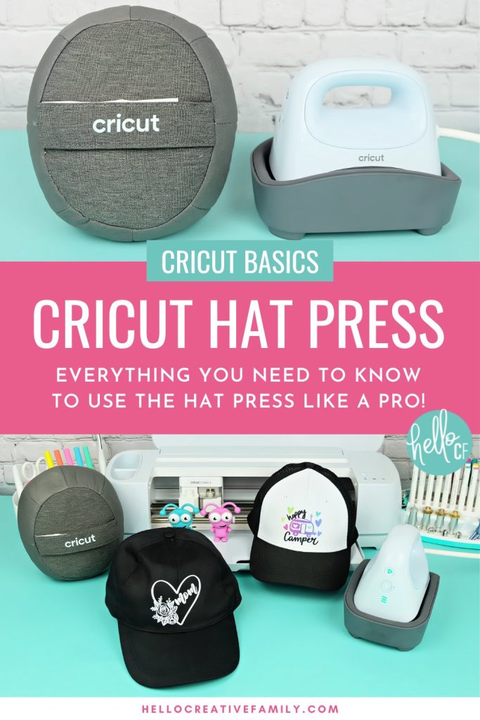 Learn everything you need to know about the Cricut Hat Press! This amazing hat heat press can be used to apply HTV, Infusible Ink and sublimation products to baseball hats, caps, sunhats and more! We cover everything you need to know about this amazing machine, plus walk you through step by step how to use it to make DIY hats using Iron-on HTV, Infusbile Ink and Sublimation. 