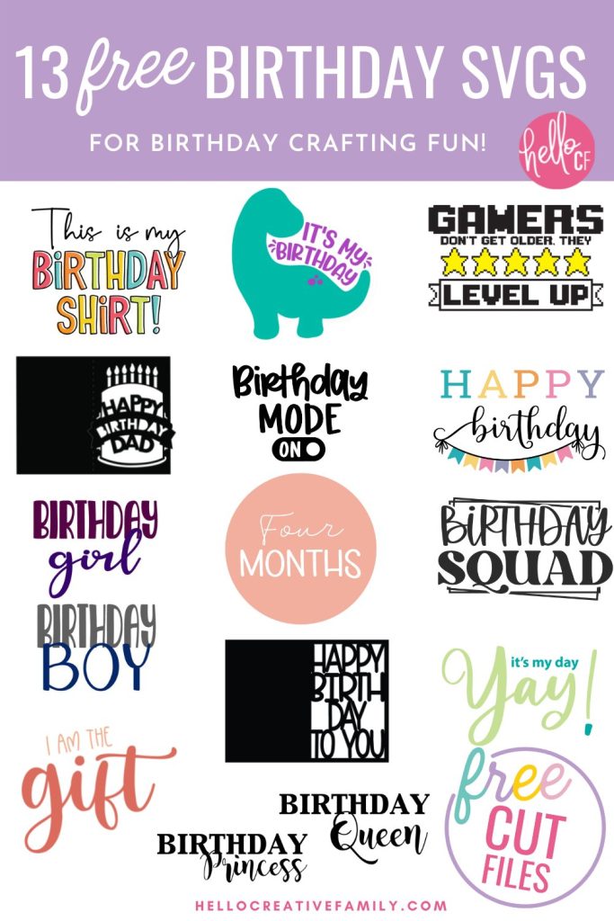 Celebrate a dinosaur loving kid's special day with this free birthday dinosaur SVG file! We've also got 13 free birthday SVG files for making DIY birthday shirts, birthday cards, birthday mugs, birthday party decorations and so much more using your Cricut Maker, Cricut Explore, Cricut Joy or Silhouette Cameo! 