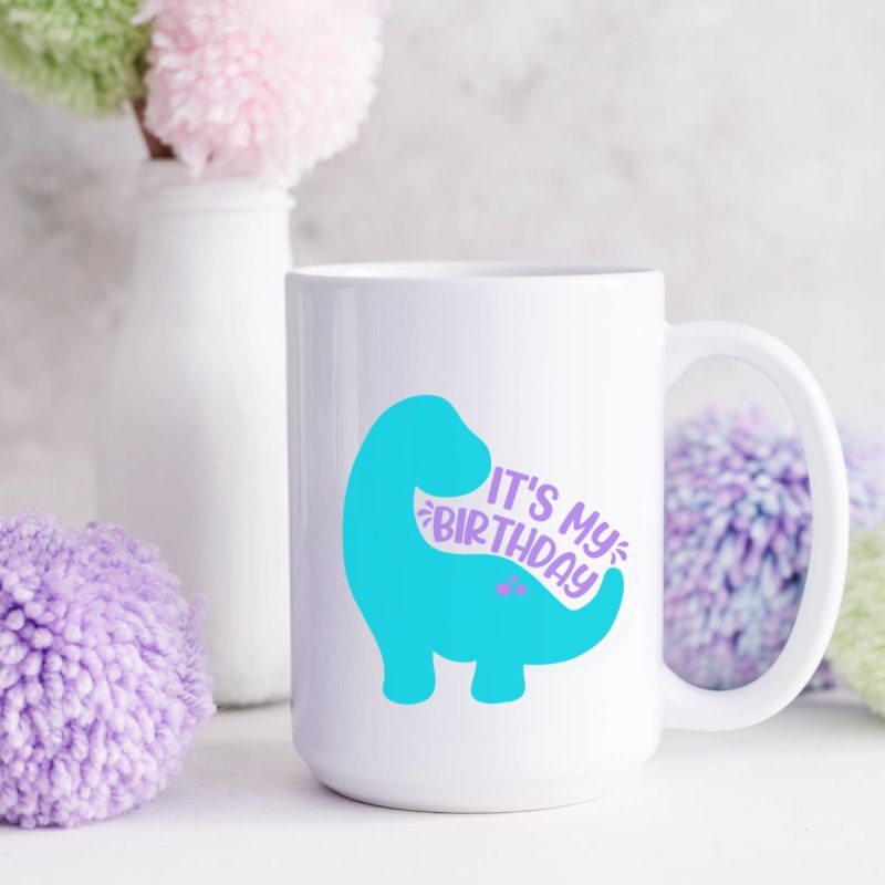 DIY Birthday mug made with It's My Birthday Dinosaur SVG