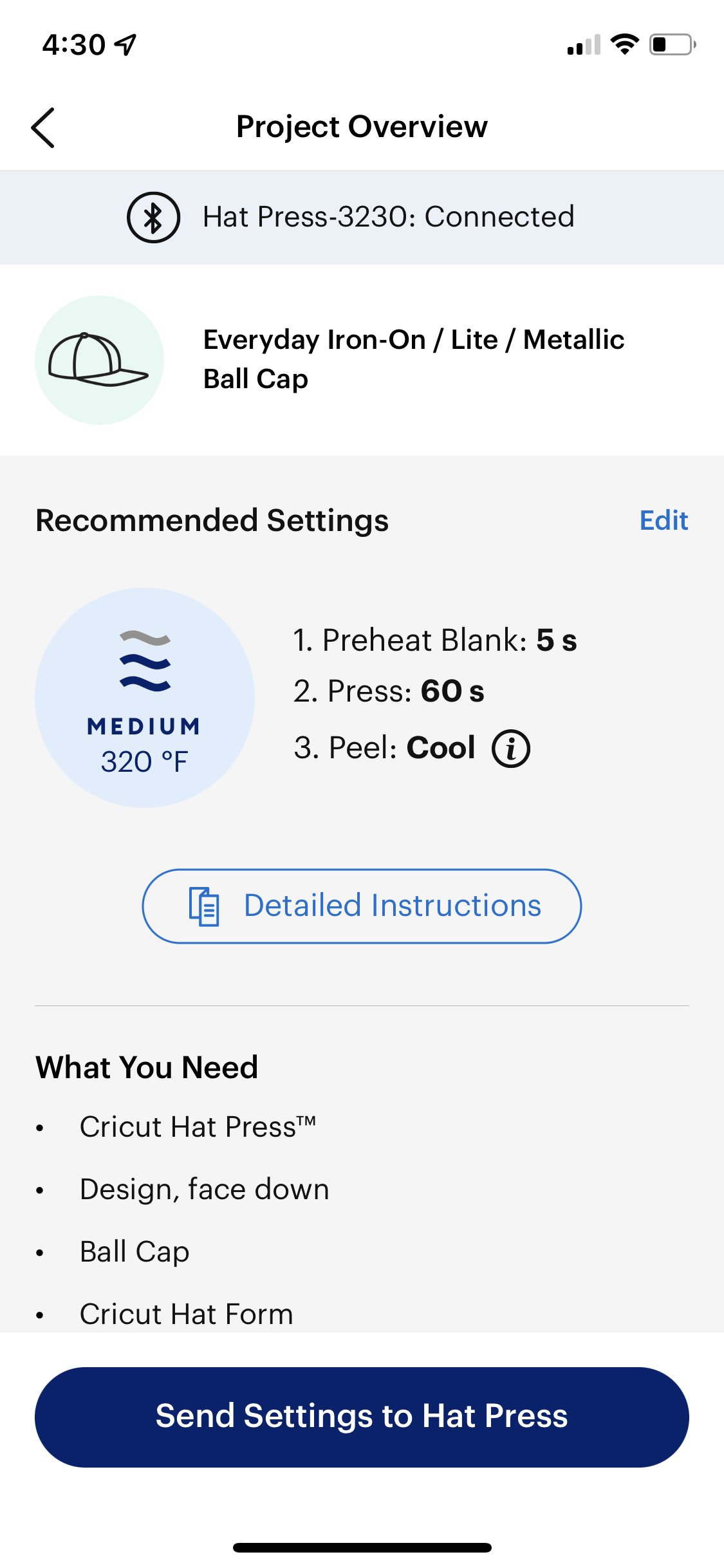 Cricut Heat App Screen