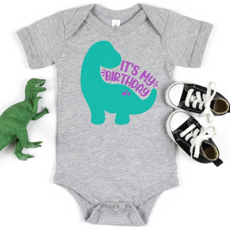DIY Birthday onesie made with It's My Birthday Dinosaur SVG