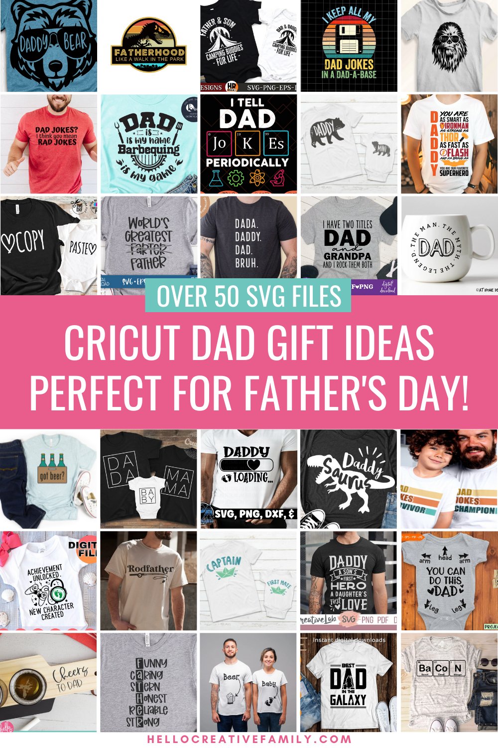 Get inspired! We’ve collected over 50 Dad SVG files for making Cricut Dad gifts using your Cricut Maker, Cricut Explore, Cricut Joy, Silhouette Cameo or other electronic cutting machine! From funny dad shirts, to sentimental dad mugs, to sport gear that dad can wear on game day! We’ve got a ton of great ideas for Father’s Day, Christmas, birthdays or any time of the year you want to celebrate the best dad ever!