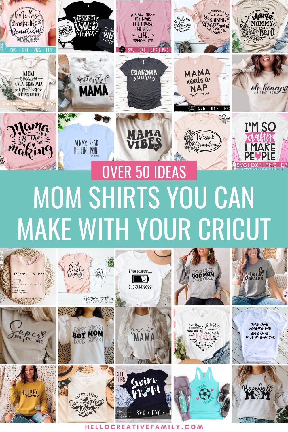 Get inspired! We've collected over 50 DIY Mom Shirt SVG files that you can make with your Cricut Maker, Cricut Explore, Cricut Joy, Silhouette Cameo or other electronic cutting machine! From funny mom shirts, to sweet mom shirts, to sport mom shirts, to pregnant and new mom shirts and even grandma shirts! We've got a ton of great ideas for Mother's Day, Christmas, birthdays or any time of the year you want to celebrate the best mom ever!