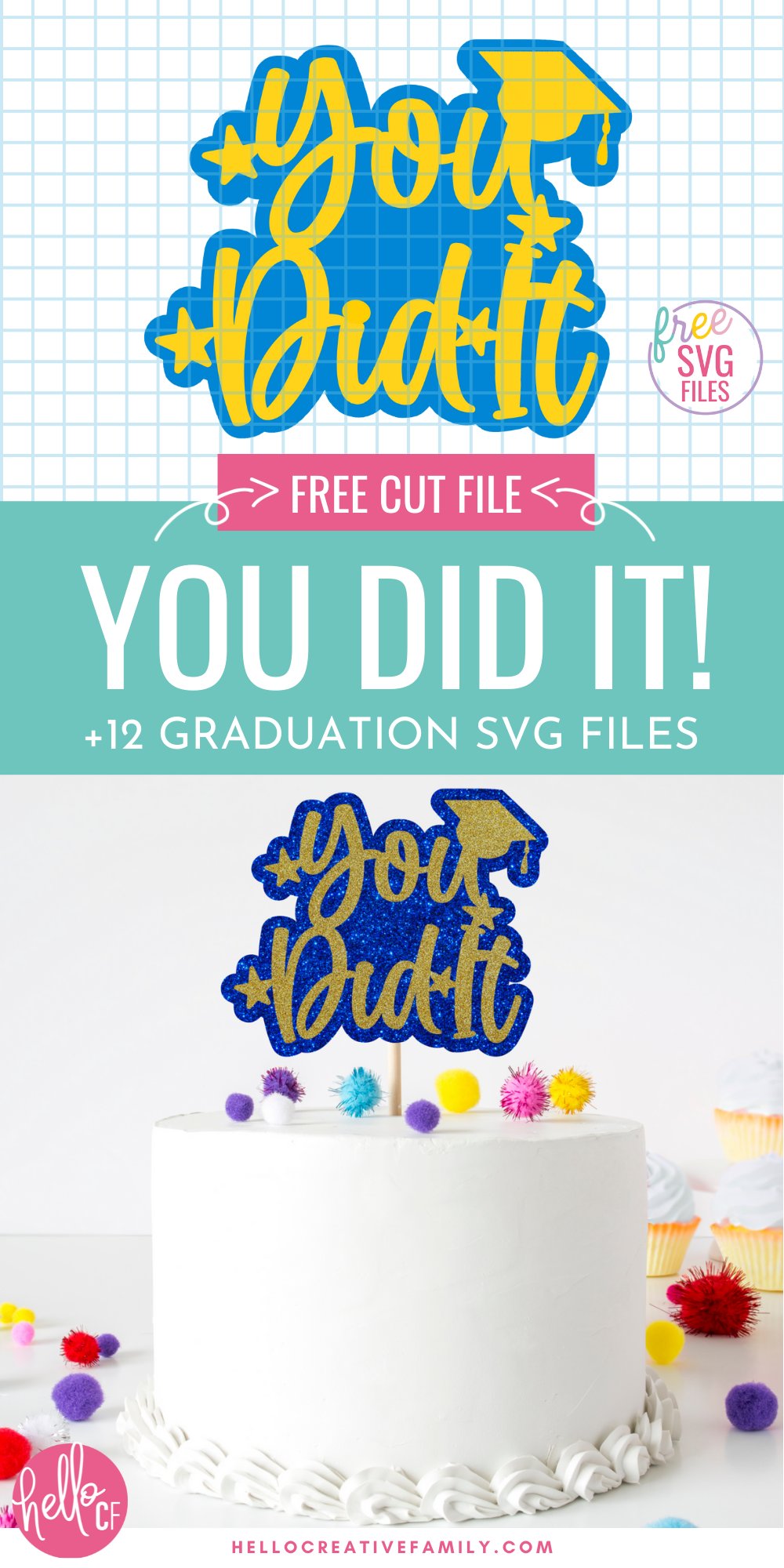 If you have a special student in your life graduating soon then you will not want to miss this collection of 12 free graduation SVG files! This collection has a ton of inspiring cut files for making graduation party decorations, cards, t-shirts and so much more using your Cricut or Silhouette cutting machine!
