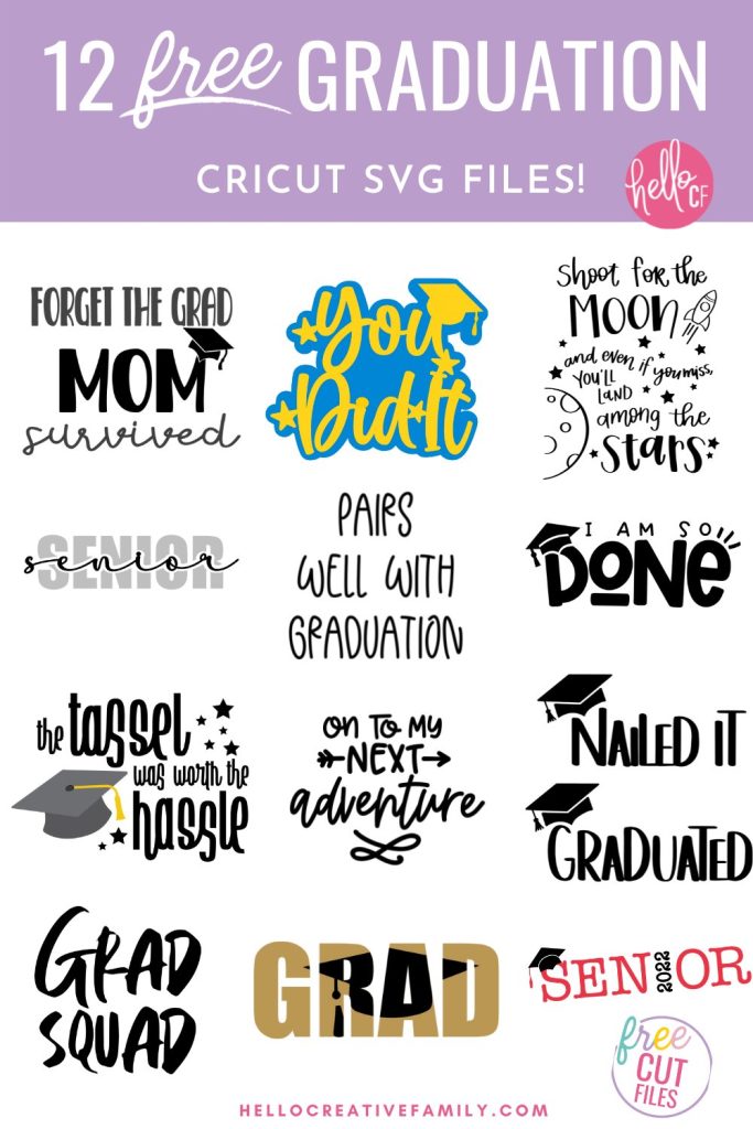 If you have a special student in your life graduating soon then you will not want to miss this collection of 12 free graduation SVG files! This collection has a ton of inspiring cut files for making graduation party decorations, cards, t-shirts and so much more using your Cricut or Silhouette cutting machine!