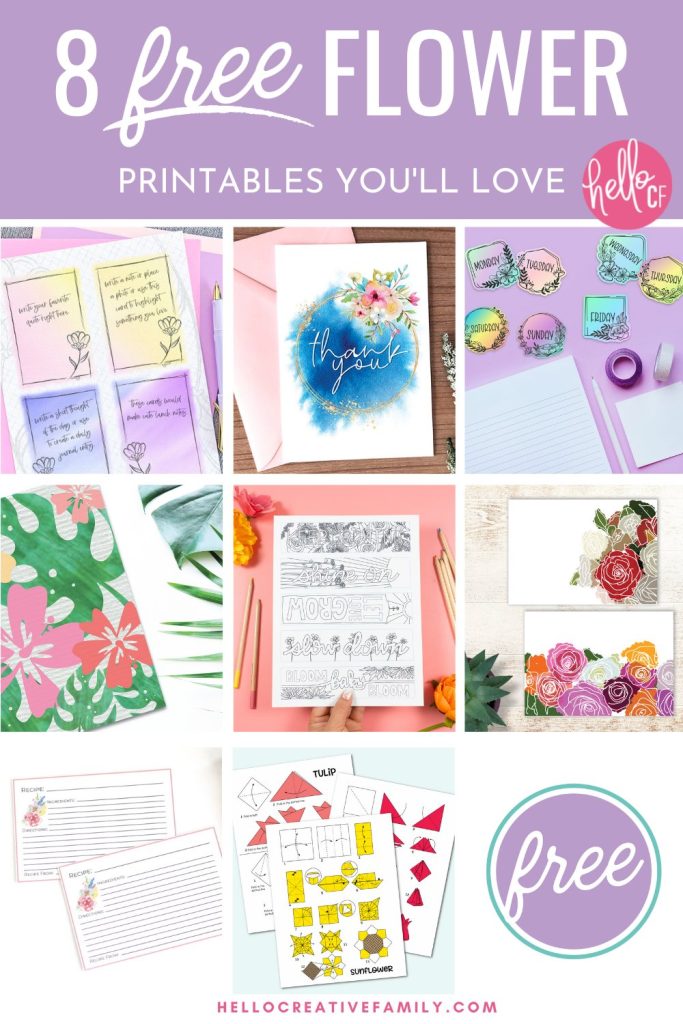 Add a touch of spring and summer to your life with these 8 free flower printables! Items in this collection include Days Of The Week Flower Stickers, Flower Origami Sheets, Printable Floral Notecards and more!