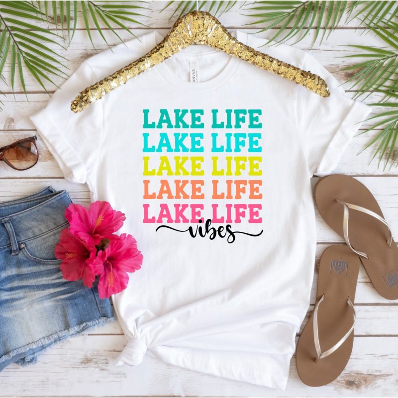 Colorful Lake Life Vibes shirt perfect for summer