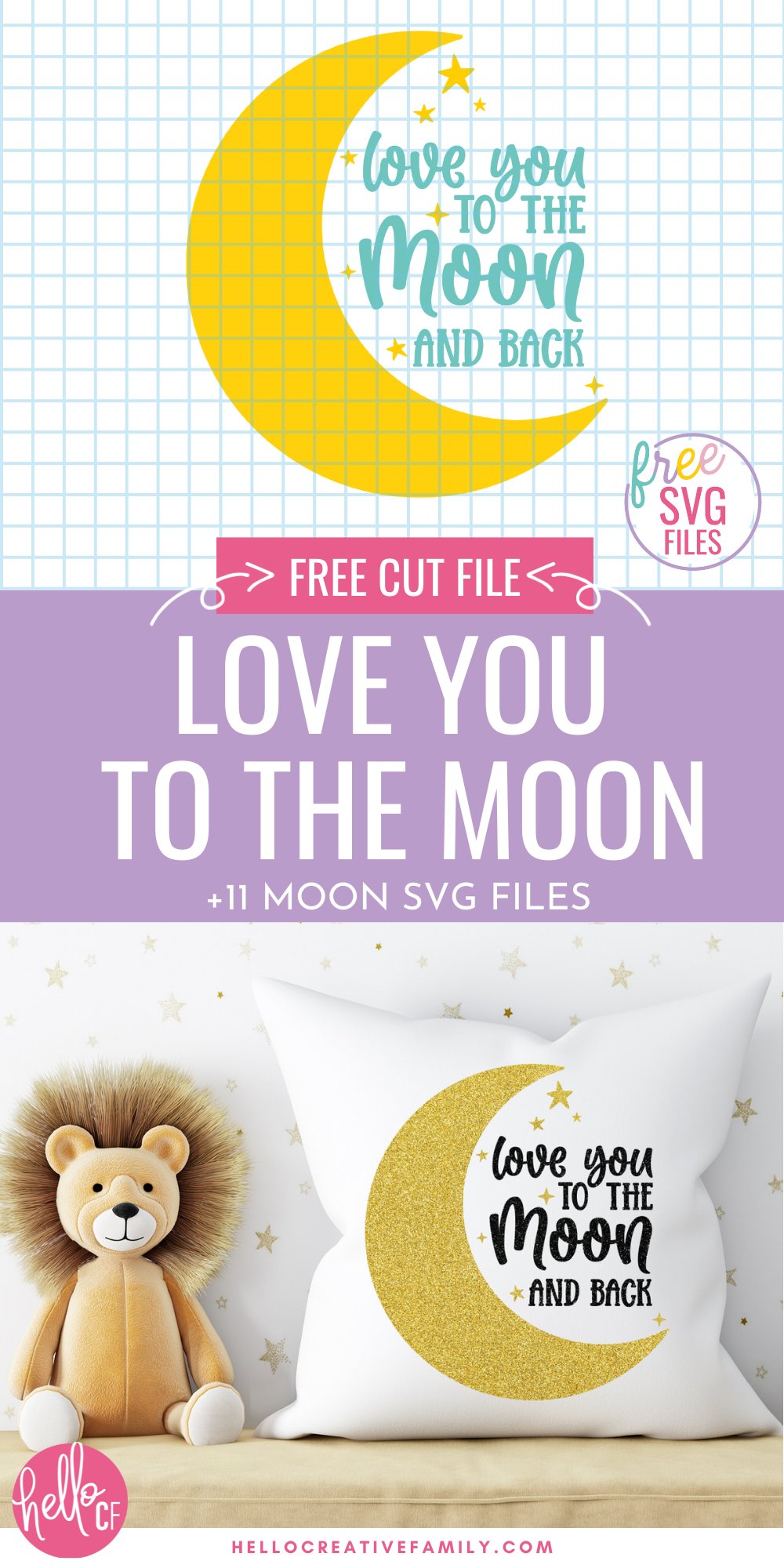 Need moon cut files for your crafty project? Get these 10 free moon SVG files including Love You To The Moon and Back.  These gorgeous SVGs are perfect for nursery decor, shirts, mugs, tote bags and so much more! Cut them with your Cricut Maker, Cricut Explore, Cricut Joy or Silhouette Cameo!
