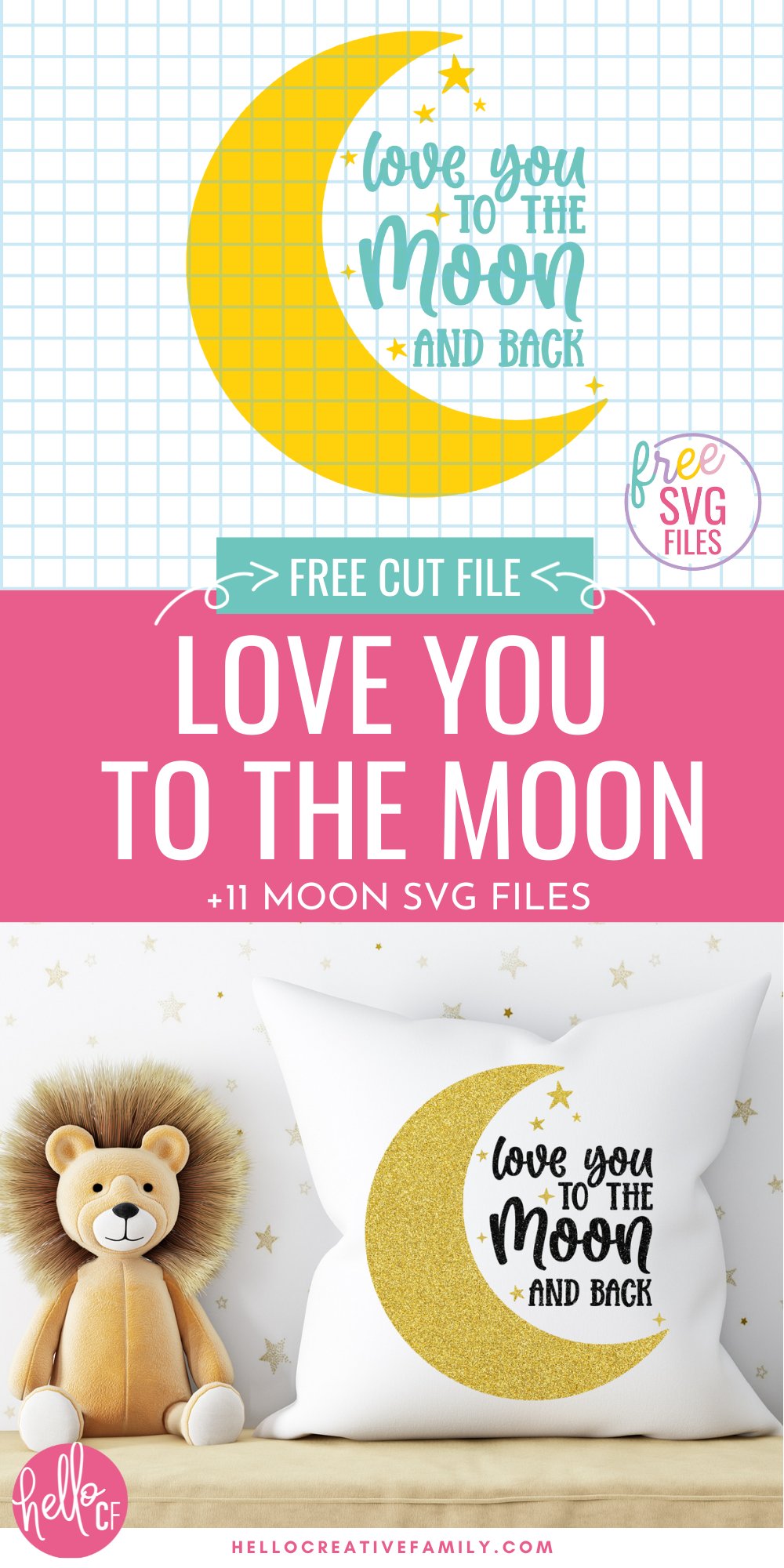 Need moon cuts for your crafty project? Get these 10 free moon SVG files including Love You To The Moon and Back. These gorgeous SVGs are perfect for nursery decor, shirts, mugs, tote bags and so much more! Cut them with your Cricut Maker, Cricut Explore, Cricut Joy or Silhouette Cameo!