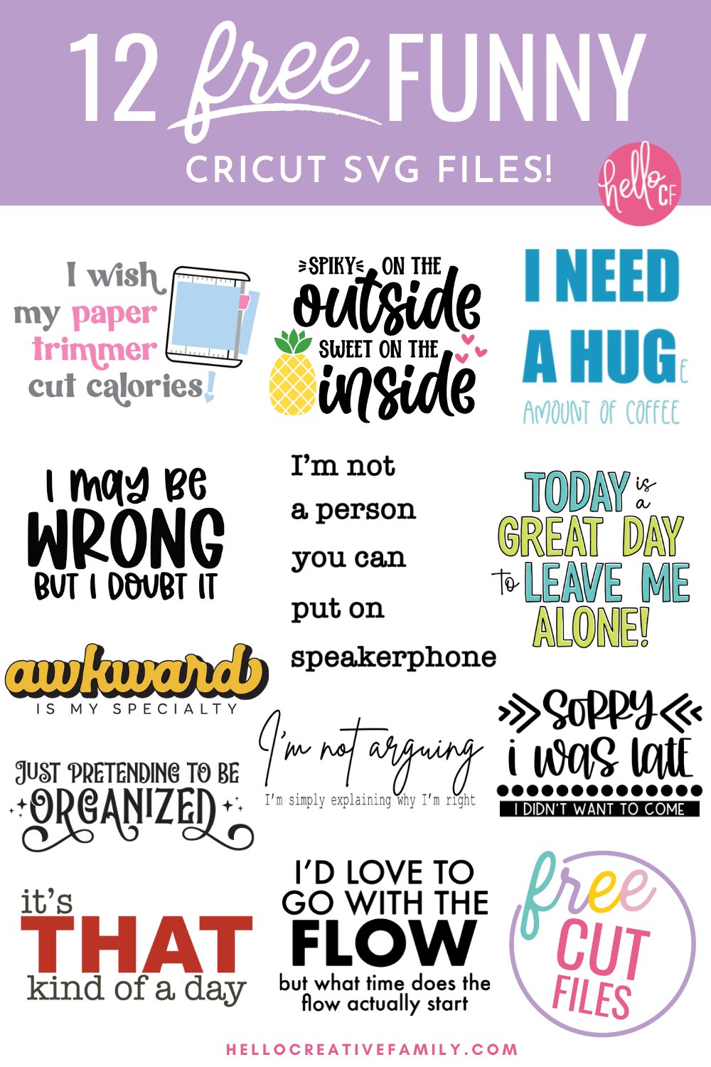 Tickle your funny bone with 12 free sarcastic and funny SVG files! Use them for your next Cricut craft project for laugh out loud results! These funny SVG designs can be used to make a variety of projects with your Cricut including mugs, shirts, wine tumblers, laptops, water bottles and so much more! Includes Spiky On The Outside Sweet On The Inside Pineapple Cut File!