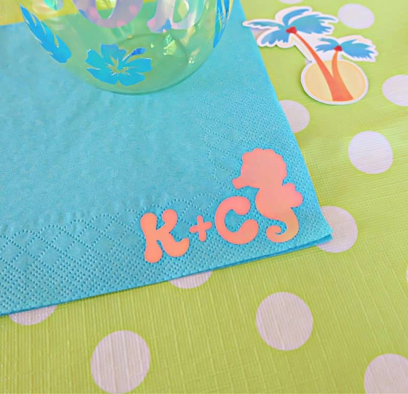 Initials on a napkin made with the Cricut