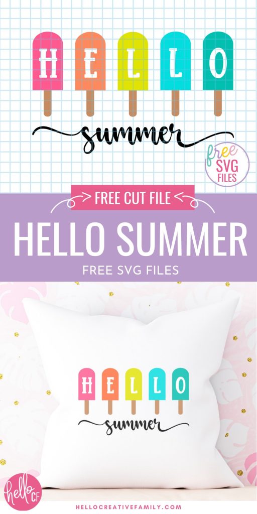 Say Hello to summer with this free Hello Sumer SVG File! This cut file features adorable, colorful popsicles that just scream hot summer days! Perfect for a front door sign, patio furniture throw pillow, t-shirt or tank top, tiered tray sign and tons of other summer Cricut crafts! So pull out those cutting machine and let's get crafting!