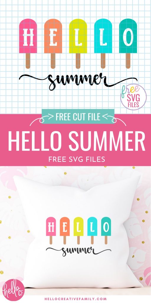 Say Hello to summer with this free Hello Sumer SVG File! This cut file features adorable, colorful popsicles that just scream hot summer days! Perfect for a front door sign, patio furniture throw pillow, t-shirt or tank top, tiered tray sign and tons of other summer Cricut crafts! So pull out those cutting machine and let's get crafting!