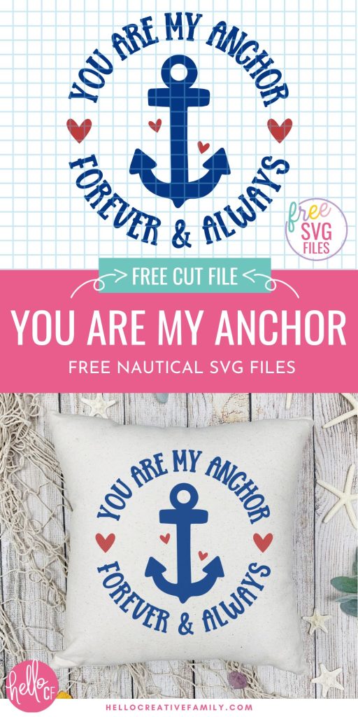 Get ready for time at the beach, cottage or cabin with these free Nautical SVG Files including a You Are My Anchor cut file! Make your own t-shirts, tank tops, hats, beach bags, mugs, stencils, decals and all kinds of beach gear using these free cut files and your Cricut Maker, Cricut Explore or Cricut Joy!