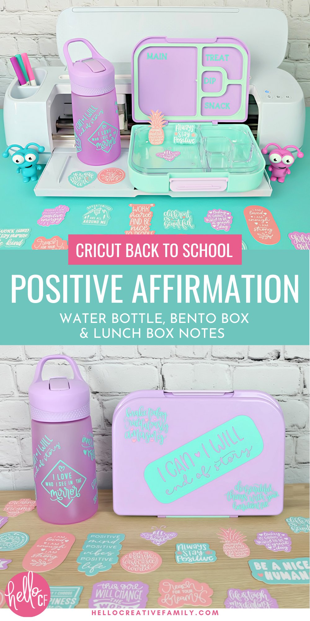Making customized back to school gear is easy with Cricut! We are filling classrooms full of positive energy with these DIY positive affirmation water bottle, bento box and lunch box notes! Grab the Cricut cut file canvas along with step by step instructions to make your own!
