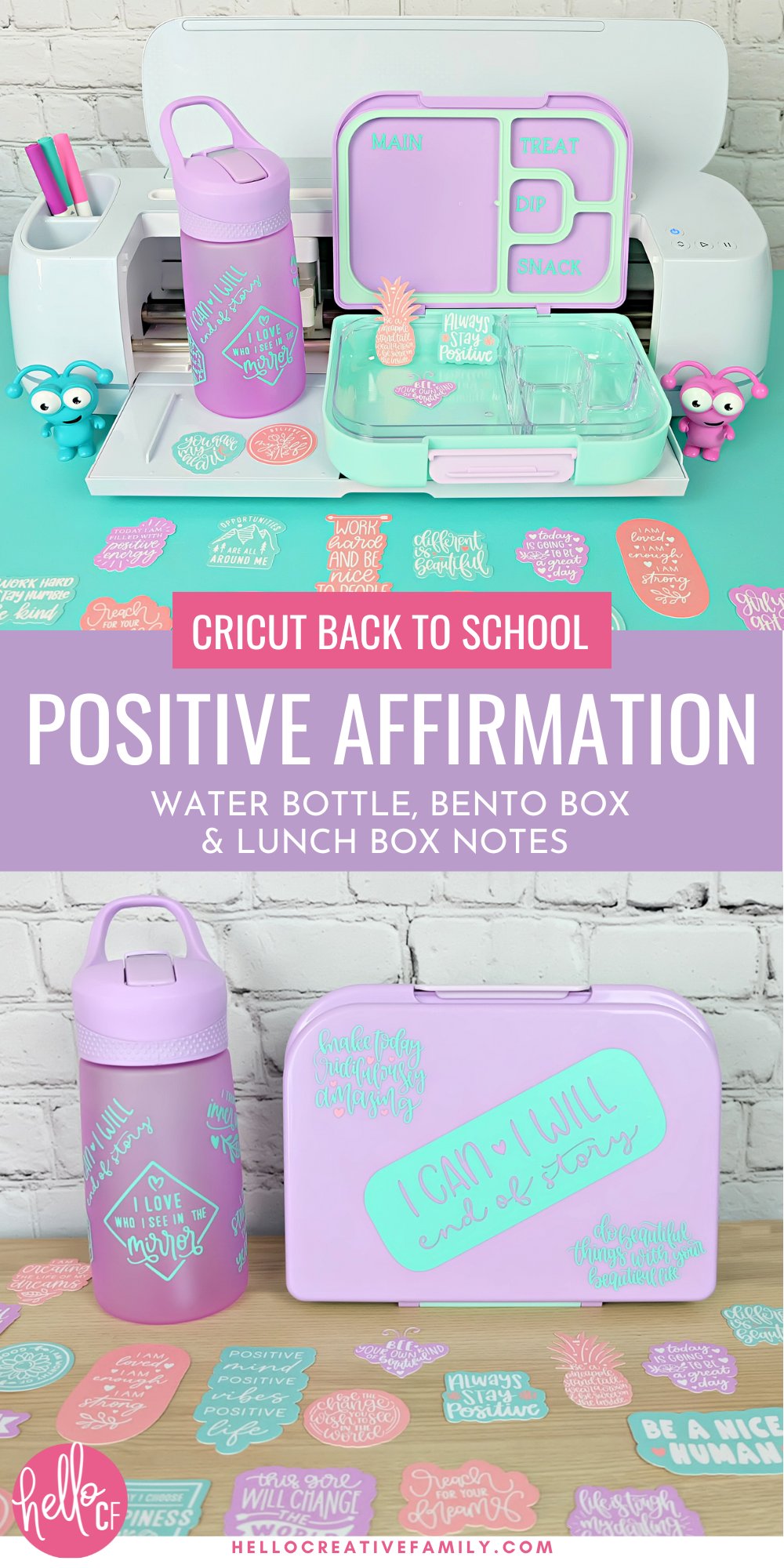 Making customized back to school gear is easy with Cricut! We are filling classrooms full of positive energy with these DIY positive affirmation water bottle, bento box and lunch box notes! Grab the Cricut cut file canvas along with step by step instructions to make your own!