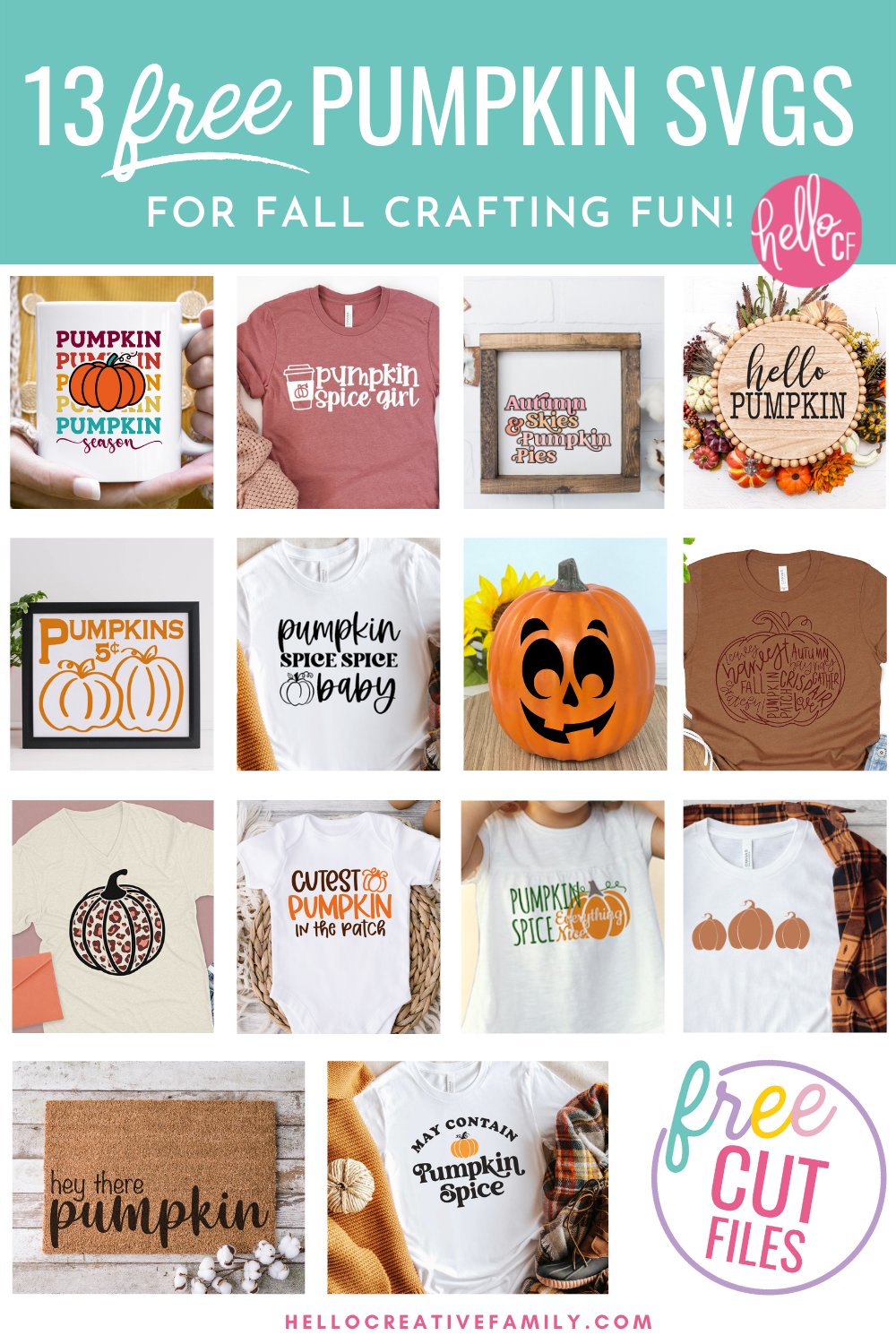 Get ready for autumn, pumpkin patches, hay rides and bonfires with this free Pumpkin SVG files collection! Includes a Pumpkin Season SVG in pretty fall colors along with other cut files for making fall decor, mugs, sweatshirts, signs and so much more with your Cricut Maker, Cricut Explore or Cricut Joy!