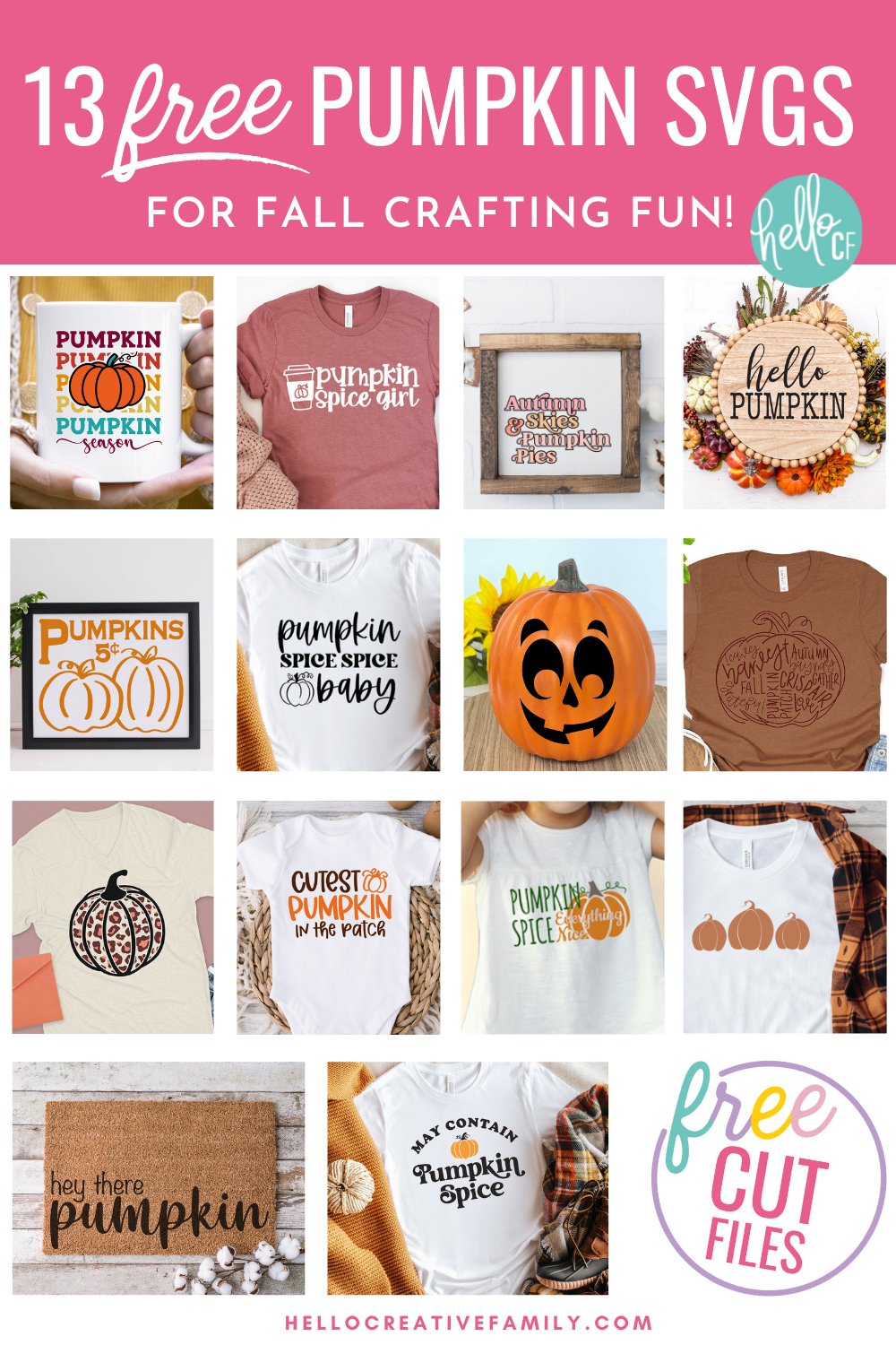 Get ready for autumn, pumpkin patches, hay rides and bonfires with this free Pumpkin SVG files collection! Includes a Pumpkin Season SVG in pretty fall colors along with other cut files for making fall decor, mugs, sweatshirts, signs and so much more with your Cricut Maker, Cricut Explore or Cricut Joy!