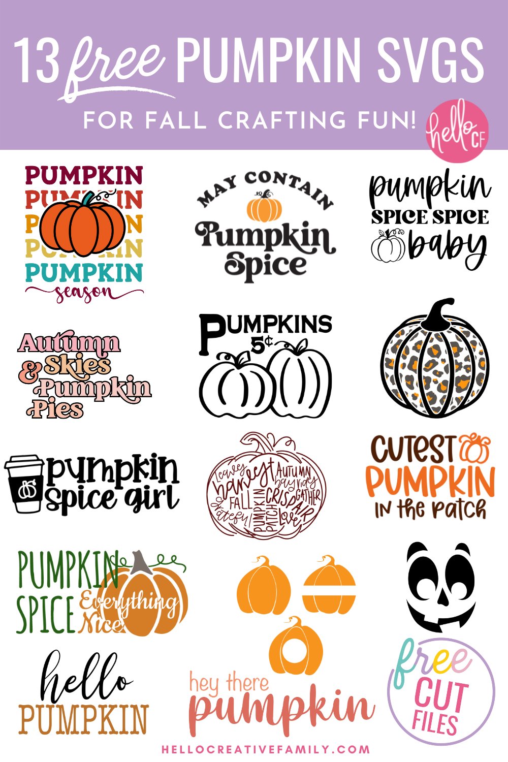 Get ready for autumn, pumpkin patches, hay rides and bonfires with this free Pumpkin SVG files collection! Includes a Pumpkin Season SVG in pretty fall colors along with other cut files for making fall decor, mugs, sweatshirts, signs and so much more with your Cricut Maker, Cricut Explore or Cricut Joy!