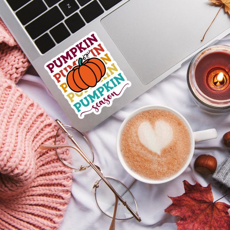 Pumpkin Season sticker on laptop