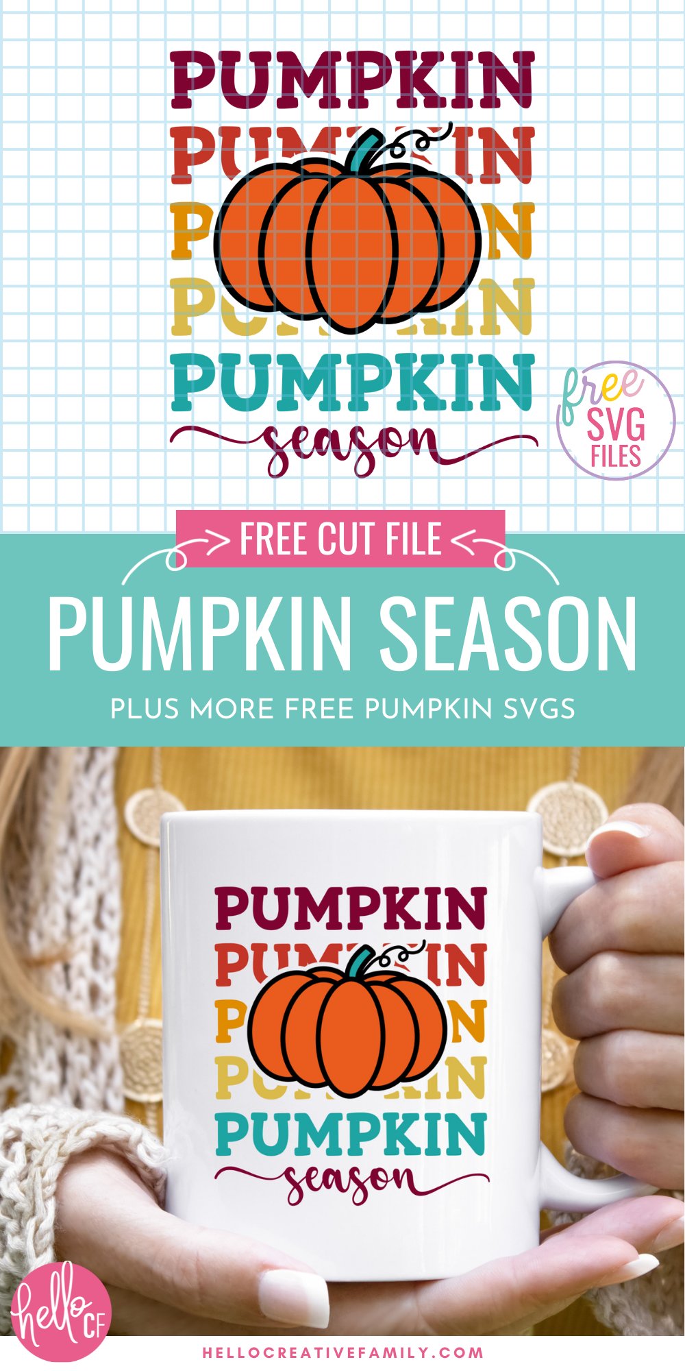 Get ready for autumn, pumpkin patches, hay rides and bonfires with this free Pumpkin SVG files collection! Includes a Pumpkin Season SVG in pretty fall colors along with other cut files for making fall decor, mugs, sweatshirts, signs and so much more with your Cricut Maker, Cricut Explore or Cricut Joy!