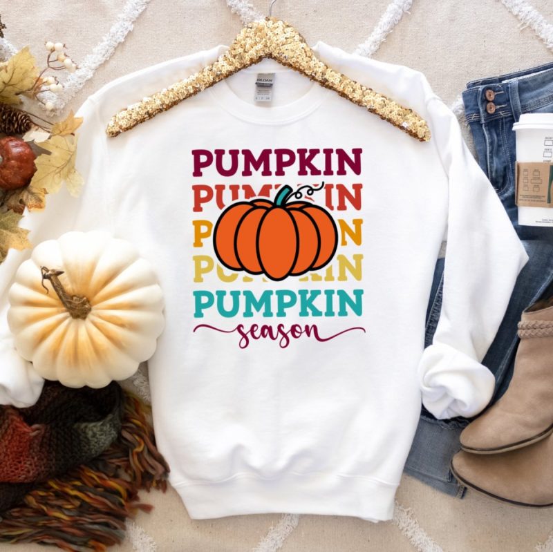 Pumpkin Season design on white sweatshirt