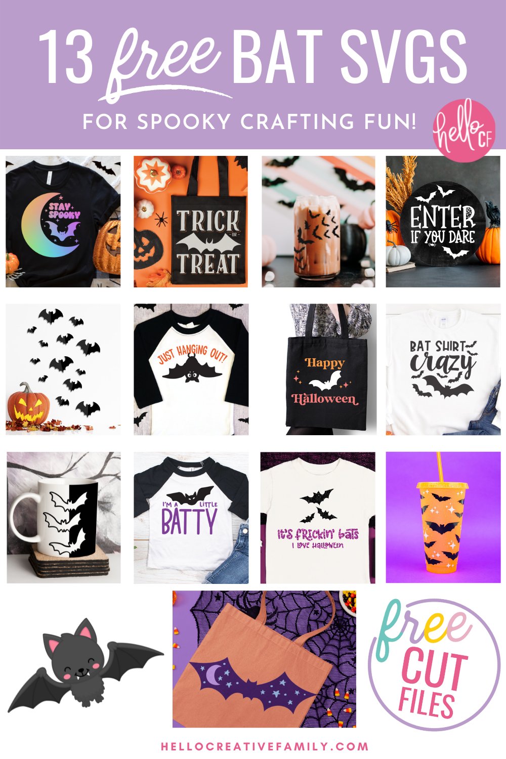 Spooky season is here and we're celebrating with a collection of free bat SVG files that are perfect for fall and Halloween! We've got bat mug wraps, bat decorations and tons of bat cut files for making shirts, sweatshirts, hoodies, Halloween decor and more using your Cricut cutting machine! Includes a Stay Spooky SVG.