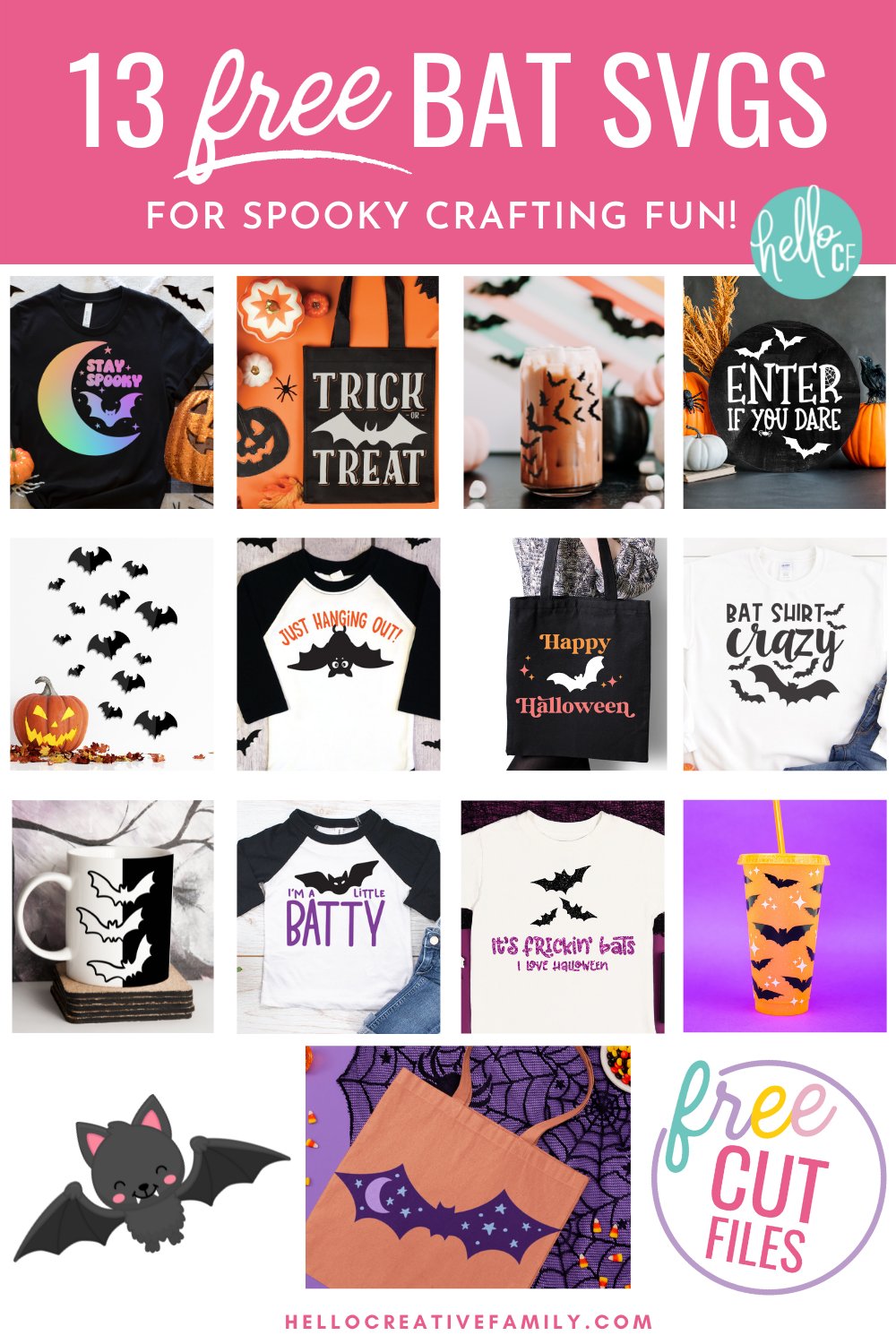Spooky season is here and we're celebrating with a collection of free bat SVG files that are perfect for fall and Halloween! We've got bat mug wraps, bat decorations and tons of bat cut files for making shirts, sweatshirts, hoodies, Halloween decor and more using your Cricut cutting machine! Includes a Stay Spooky SVG.