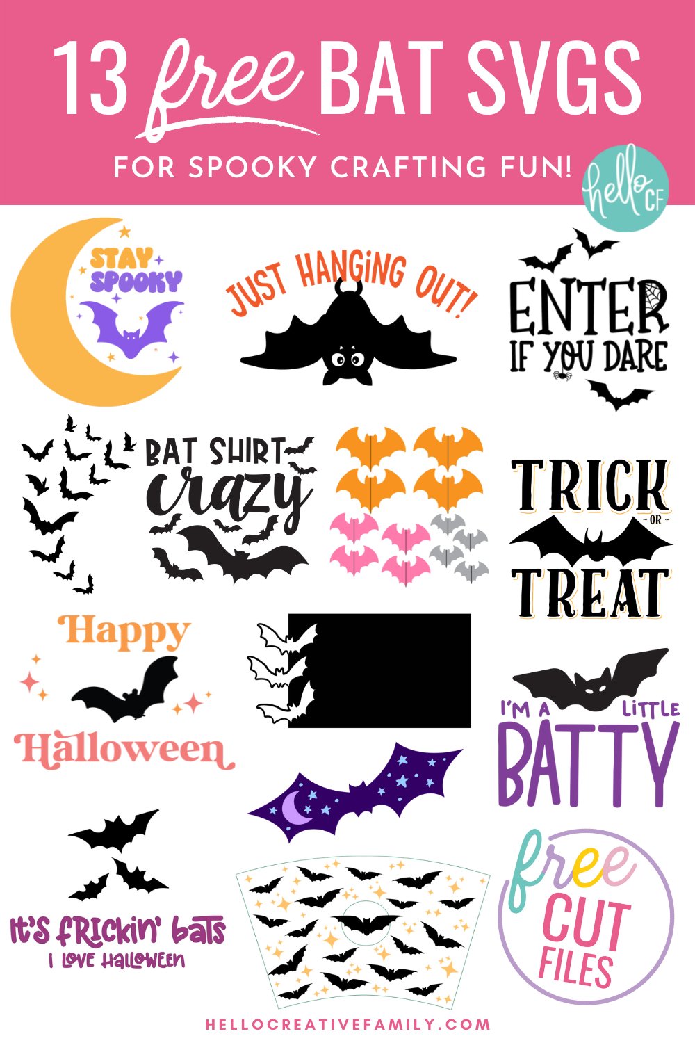 Spooky season is here and we're celebrating with a collection of free bat SVG files that are perfect for fall and Halloween! We've got bat mug wraps, bat decorations and tons of bat cut files for making shirts, sweatshirts, hoodies, Halloween decor and more using your Cricut cutting machine! Includes a Stay Spooky SVG.