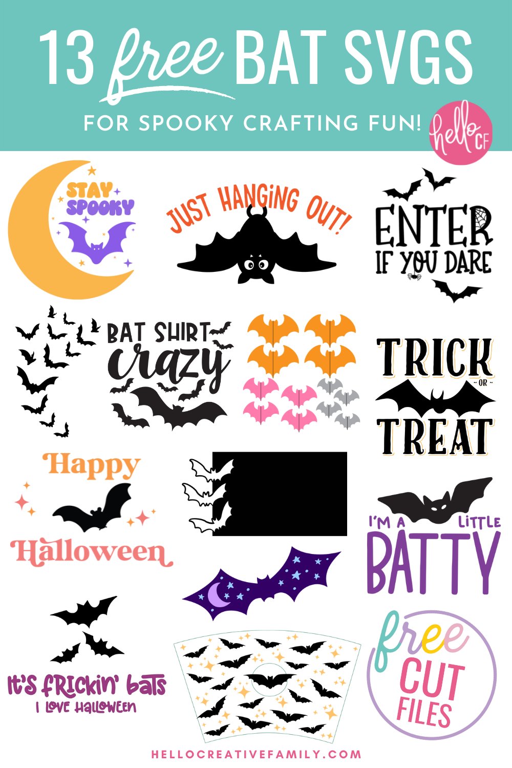 Spooky season is here and we're celebrating with a collection of free bat SVG files that are perfect for fall and Halloween! We've got bat mug wraps, bat decorations and tons of bat cut files for making shirts, sweatshirts, hoodies, Halloween decor and more using your Cricut cutting machine! Includes a Stay Spooky SVG.