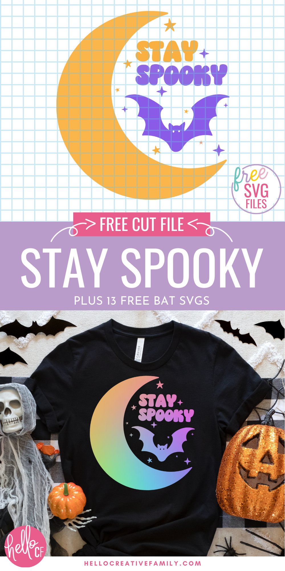Spooky season is here and we're celebrating with a collection of free bat SVG files that are perfect for fall and Halloween! We've got bat mug wraps, bat decorations and tons of bat cut files for making shirts, sweatshirts, hoodies, Halloween decor and more using your Cricut cutting machine! Includes a Stay Spooky SVG.