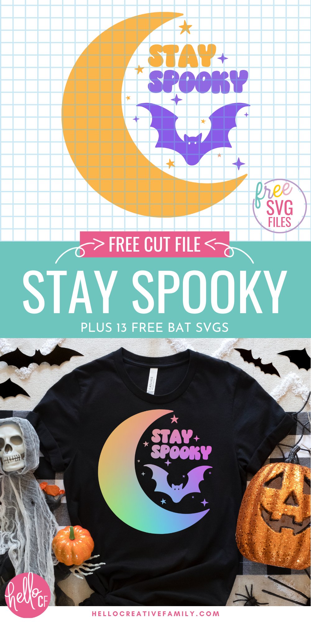 Spooky season is here and we're celebrating with a collection of free bat SVG files that are perfect for fall and Halloween! We've got bat mug wraps, bat decorations and tons of bat cut files for making shirts, sweatshirts, hoodies, Halloween decor and more using your Cricut cutting machine! Includes a Stay Spooky SVG.