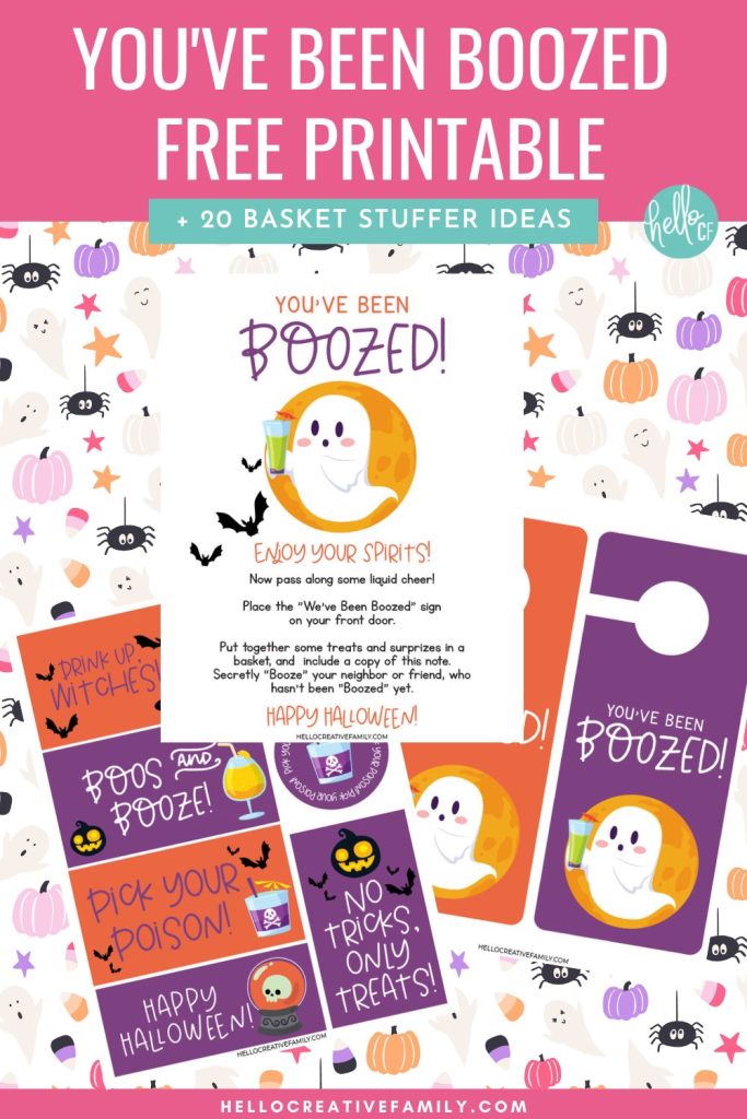 You've heard about booing a neighbor, but have you heard of BOOZING a neighbor? Start a new Halloween tradition in your neighborhood this year with our free You've Been Boozed Printable and let the adults enjoy the Halloween festivities too! Get into the Halloween Spirit with this fun DIY Halloween idea! Includes 20+ Booze Basket Ideas.