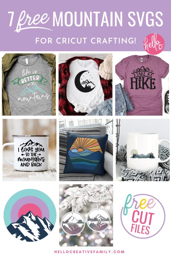 Get ready for crafty fun! We're sharing 7 free mountain SVG files for creating mugs, sweatshirts, t-shirts, throw pillows and so much more using your Cricut cutting machine! The perfect Cricut handmade gift for outdoorsy friends and family members!