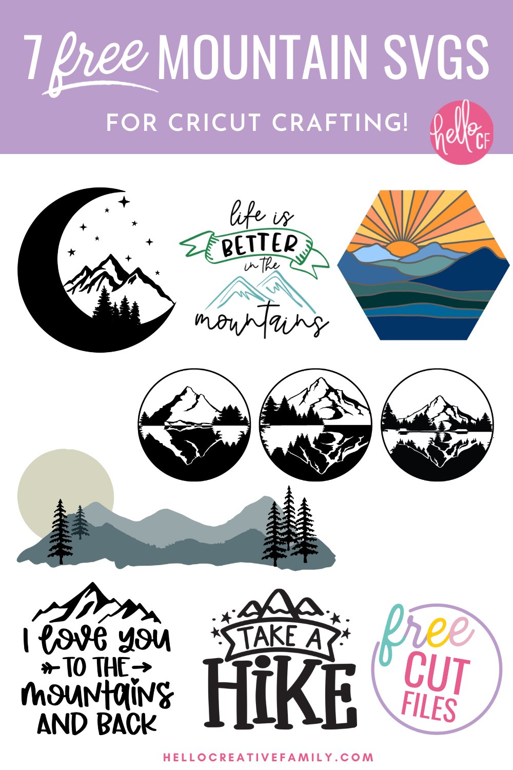 Get ready for crafty fun! We're sharing 7 free mountain SVG files for creating mugs, sweatshirts, t-shirts, throw pillows and so much more using your Cricut cutting machine! The perfect Cricut handmade gift for outdoorsy friends and family members!