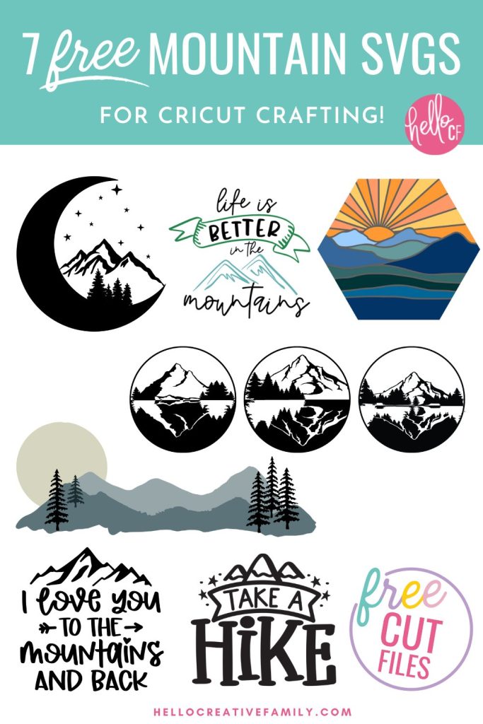 Get ready for crafty fun! We're sharing 7 free mountain SVG files for creating mugs, sweatshirts, t-shirts, throw pillows and so much more using your Cricut cutting machine! The perfect Cricut handmade gift for outdoorsy friends and family members!